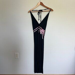 Vintage Buyer Too! Black Halter Dress with Handkerchief Hem and Pink Ribbons